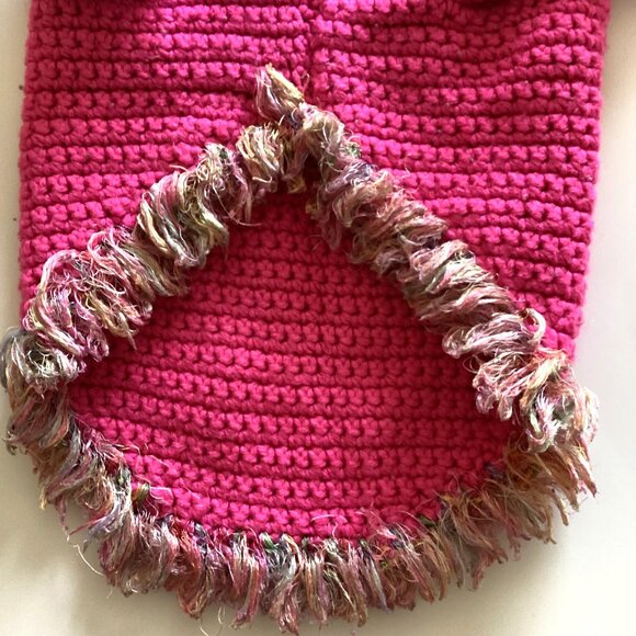 Handmade Pink Knit Dog Sweater Jacket With Fringe Warm Winter - Picture 3 of 4